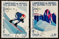 Набор почтовых марок (2 шт.). "Чемпионат мира по лыжным видам спорта". 1970 год, Италия.