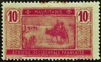 Марка почтовая (10 c.). "Пересечение пустыни". 1926 год, Мавритания.