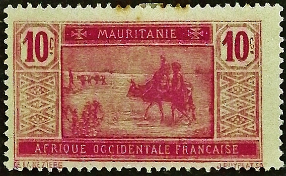 Марка почтовая (10 c.). "Пересечение пустыни". 1926 год, Мавритания.