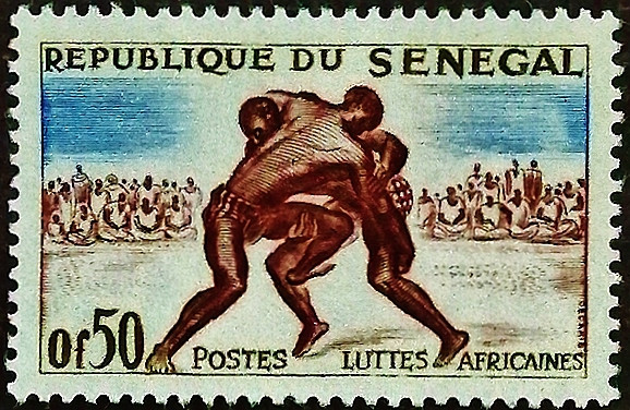 Марка почтовая. "Африканская борьба". 1961 год, Сенегал.
