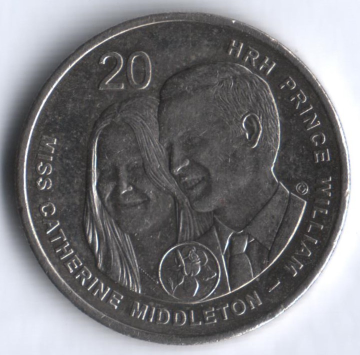 Монета 20 центов. 2011 год, Австралия. Бракосочетание принца Уильяма и Кейт Миддлтон.