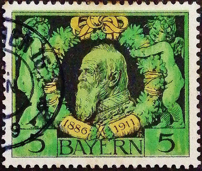 Почтовая марка (5 pf.). "25 лет регентство принца-регента Луитпольда". 1911 год, Бавария.