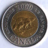 Монета 2 доллара. 2000 год, Канада. Полярные медведи.