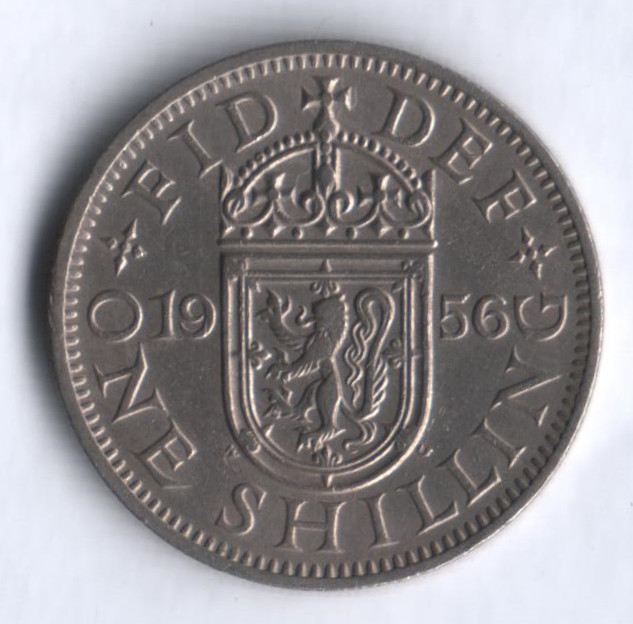 Монета 1 шиллинг. 1956 год, Великобритания (Герб Шотландии).