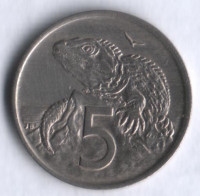 Монета 5 центов. 1972 год, Новая Зеландия.