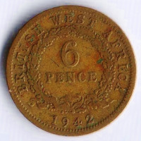 Монета 6 пенсов. 1942 год, Британская Западная Африка.