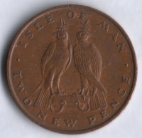 Монета 2 новых пенса. 1975 год, Остров Мэн.