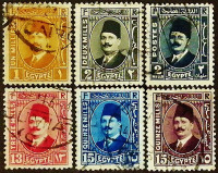 Набор почтовых марок (6 шт.). "Король Фуад I". 1927-1936 годы, Египет.