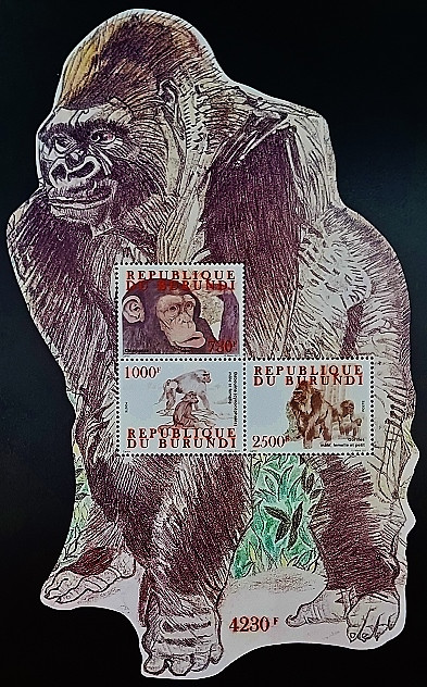 Блок марок (3 шт.). "Приматы Бурунди". 2011 год, Бурунди.