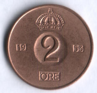 2 эре. 1953 год, Швеция. TS.