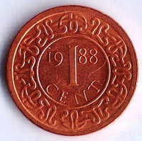 Монета 1 цент. 1988 год, Суринам.
