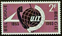 Марка почтовая. "100 лет Международному союзы электросвязи". 1965 год, Бельгия.
