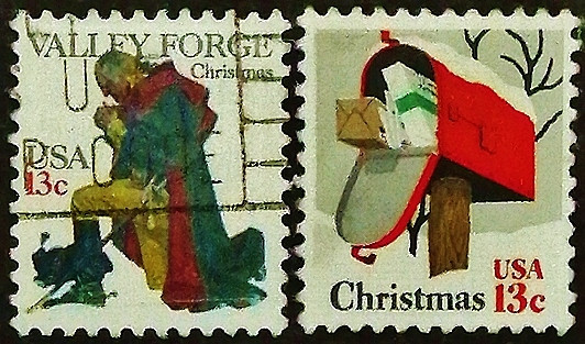 Набор почтовых марок (2 шт.). "Рождество-1977". 1977 год, США.
