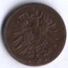 Монета 2 пфеннига. 1876 год (B), Германская империя.