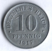 Монета 10 пфеннигов. 1917 год, Германская империя.