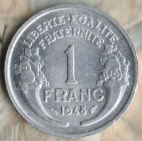 Монета 1 франк. 1948 год, Франция.
