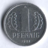 Монета 1 пфенниг. 1982 год, ГДР.