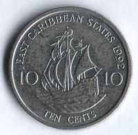 Монета 10 центов. 1992 год, Восточно-Карибские государства.