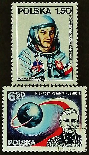 Набор почтовых марок (2 шт.). "Первый польский космонавт". 1978 год, Польша.