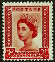 Марка почтовая (2⅟₂ p.). "Королева Елизавета II". 1964 год, Остров Мэн.