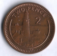 Монета 2 пенса. 1991(AB) год, Гибралтар.
