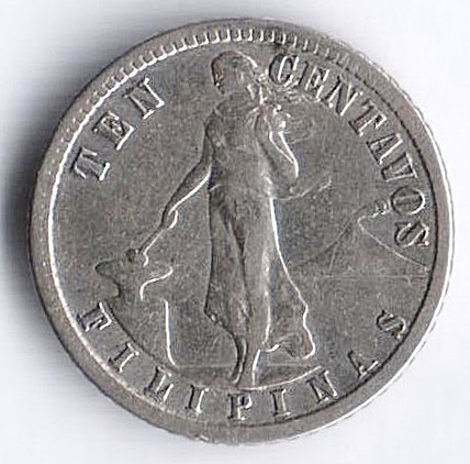 Монета 10 сентаво. 1908(S) год, Филиппины.