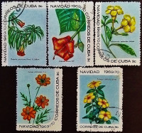 Набор почтовых марок (5 шт.). "Рождество 1969 - Цветы (II)". 1969 год, Куба.