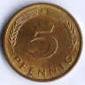 Монета 5 пфеннигов. 1979(F) год, ФРГ.