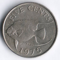 Монета 5 центов. 1975 год, Бермудские острова.