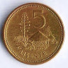 Монета 5 лисенте. 1998 год, Лесото.