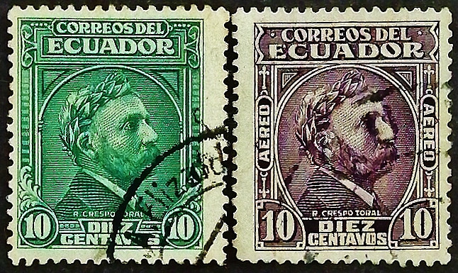 Набор почтовых марок (2 шт.). "Ремигио Креспо Тораль". 1942 год, Эквадор.