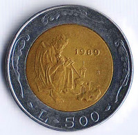 Монета 500 лир. 1989 год, Сан-Марино.