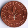 Монета 1 пфенниг. 1977(G) год, ФРГ.