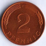 Монета 2 пфеннига. 1994(F) год, ФРГ.