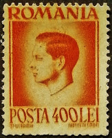 Марка почтовая (400 l.). "Король Михай I (x)". 1946 год, Румыния.