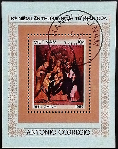 Мини-блок. "450 лет со дня смерти Антонио Корреджо". 1984 год, Вьетнам.