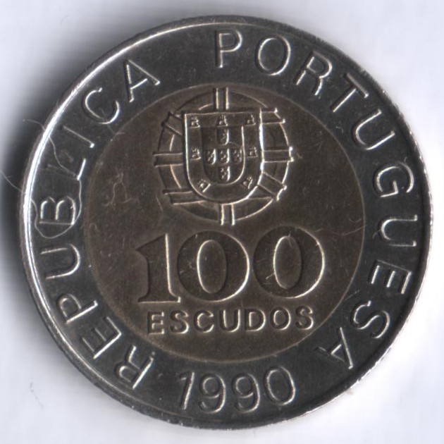 Монета 100 эскудо. 1990 год, Португалия.