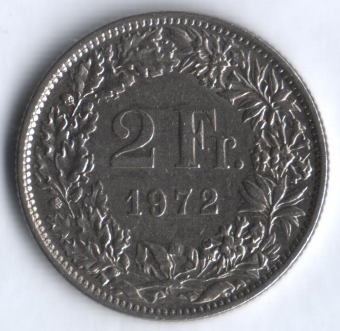 2 франка. 1972 год, Швейцария.