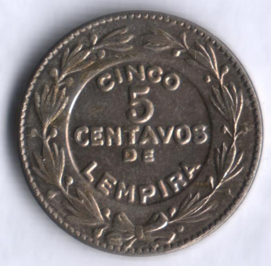 Монета 5 сентаво. 1956 год, Гондурас.