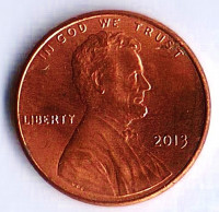 Монета 1 цент. 2013 год, США.