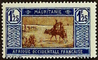 Марка почтовая (1,25 fr.). "Пересечение пустыни". 1933 год, Мавритания.