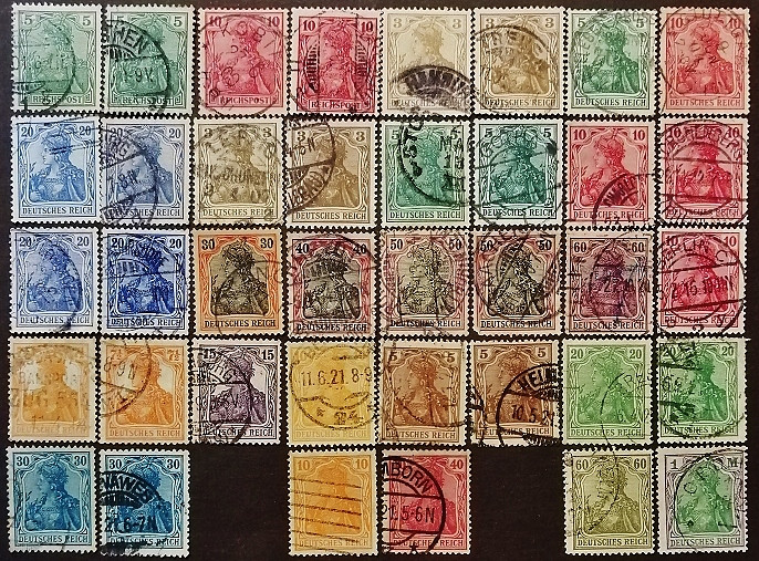 Набор почтовых марок (38 шт.). "Германия". 1902-1922 годы, Германский Рейх.