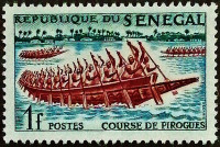 Марка почтовая. "Гонки пирог". 1961 год, Сенегал.