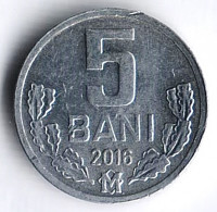 Монета 5 баней. 2016 год, Молдова.
