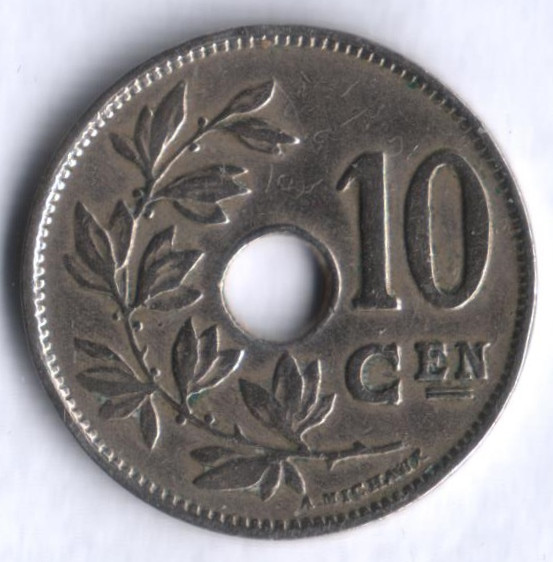 Монета 10 сантимов. 1924 год, Бельгия (Belgie).