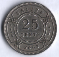 Монета 25 центов. 2003 год, Белиз.