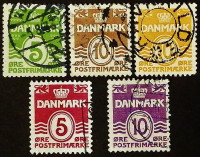 Набор почтовых марок (5 шт.). "Стандарт". 1933-1938 годы, Дания.
