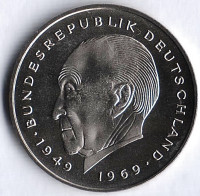 Монета 2 марки. 1980 год (G), ФРГ. Конрад Аденауэр.
