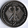 Монета 2 марки. 1980 год (G), ФРГ. Конрад Аденауэр.