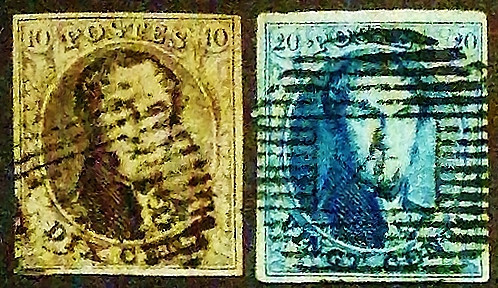 Набор почтовых марок (2 шт.). "Король Леопольд I". 1850-1854 годы, Бельгия.